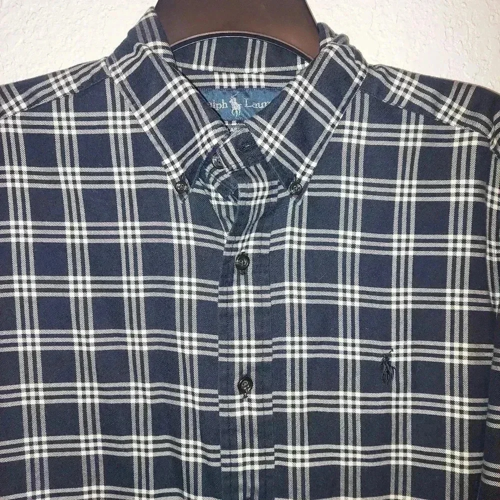 Ralph Lauren Classic Fit Shirt Mens Medium Blue Plaid Flannel Button Down - Picture 3 of 6
